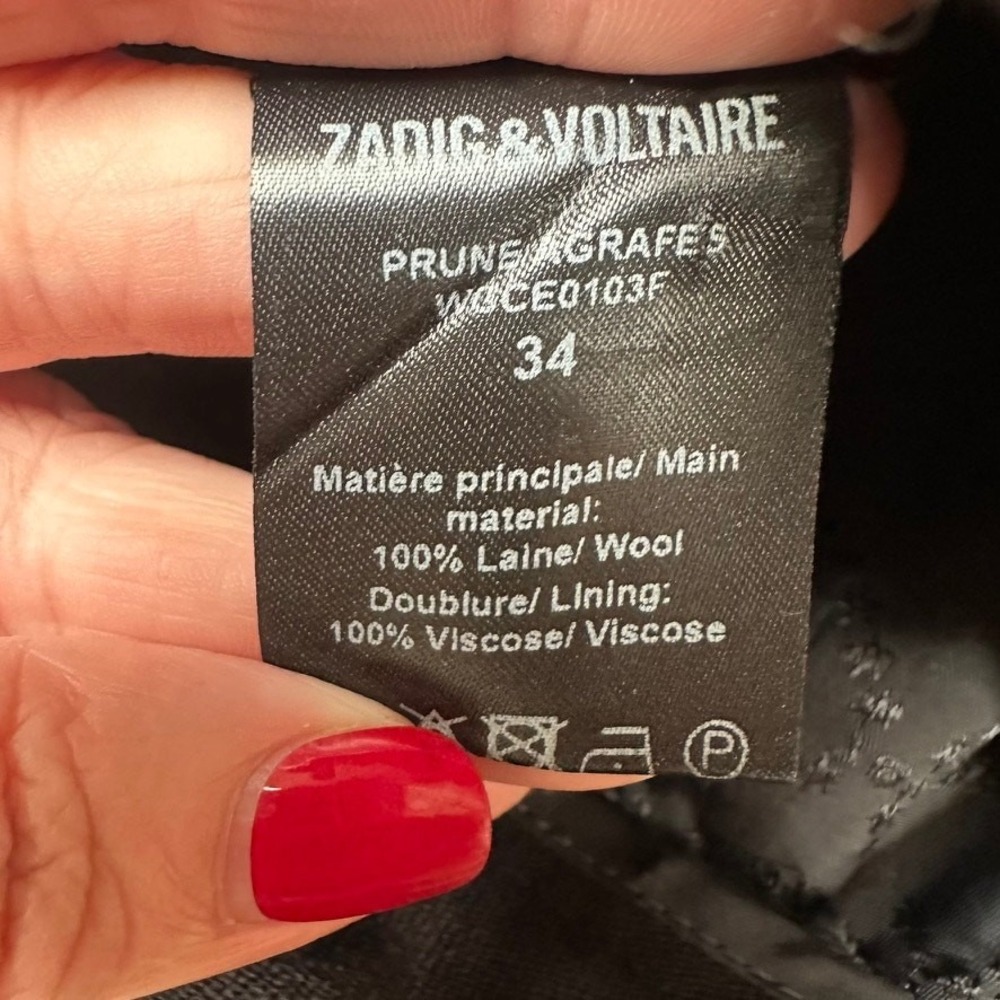 ZADIG & VOLTAIRE Prune Agrafes Trouser Pants Metal Staples Accent Black Sz 34/2 - Picture 7 of 7